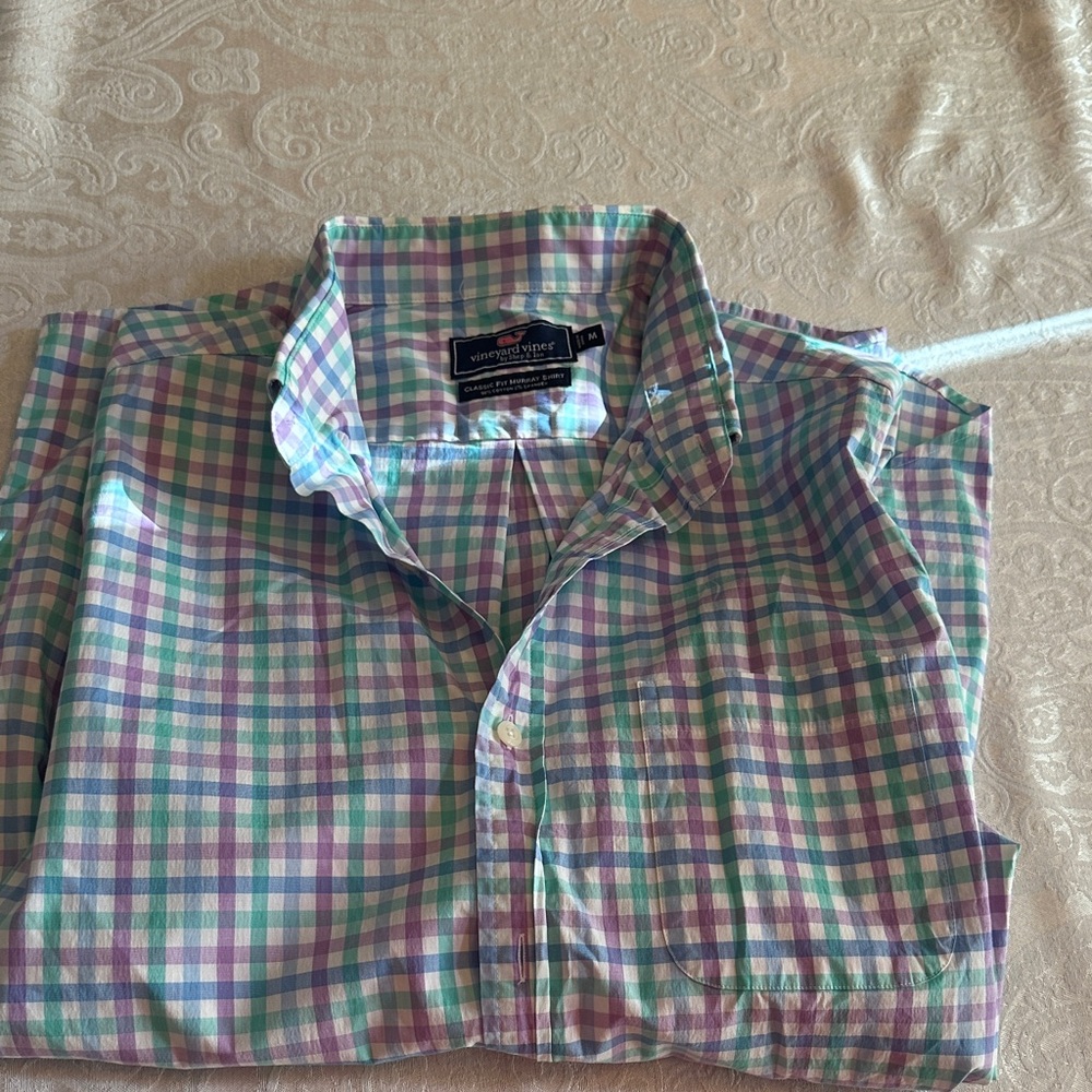 Lands' End Pastel Plaid Button Down Shirt